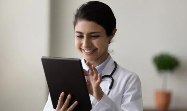 Doctor using tablet